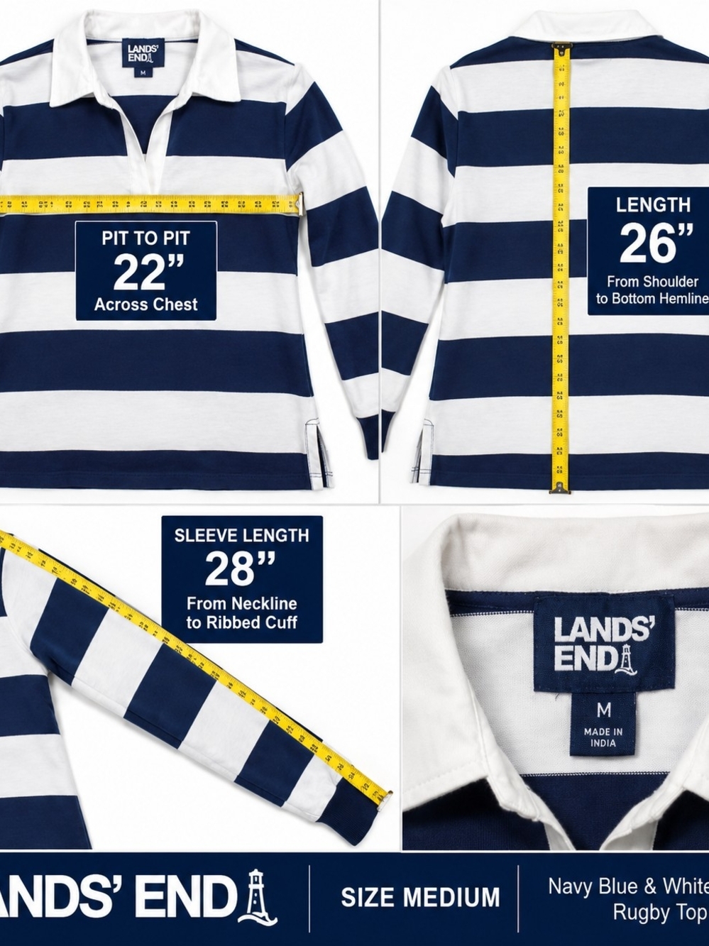 Lands' End Navy and White Striped Rugby Shirt - SIZE Medium NWT - Picture 7 of 7